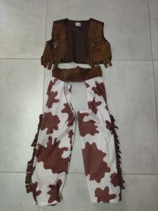Kids Costumes to Hire - Cowboy - Brown Waistcoat & Brown Cowprint Chaps
